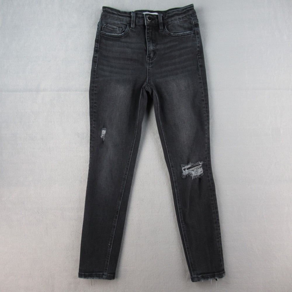 Flying‎ Monkey High Rise Skinny Jeans Washed Black Distressed Ripped Size 26